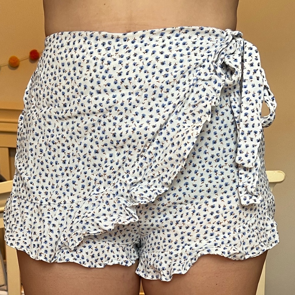 White with blue flora short and skirt